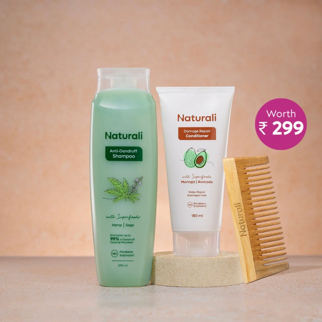Naturali Anti-Dandruff Shampoo + Damage Repair Conditioner + Wooden Neem Comb - Image 5