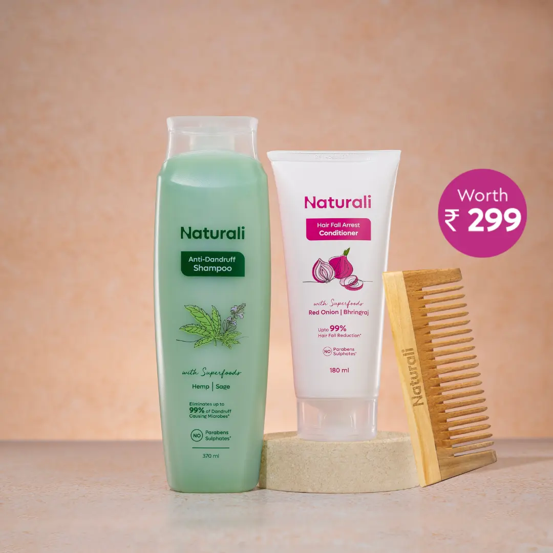 Naturali Anti-Dandruff Shampoo + Hairfall Arrest Conditioner + Wooden Neem Comb - Image 7