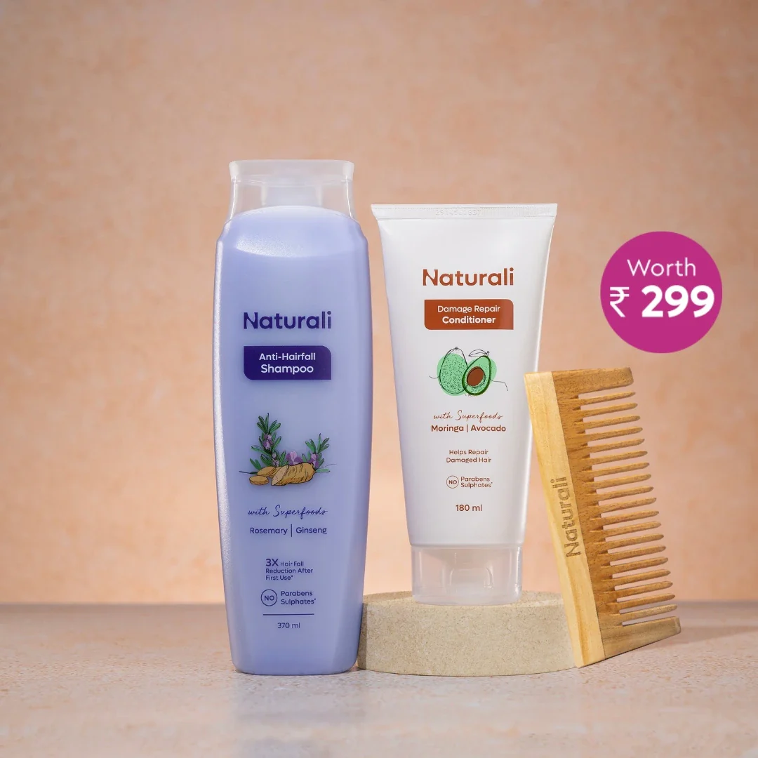 Naturali Anti-Hairfall Shampoo + Damage Repair Conditioner + Wooden Neem Comb - Image 6
