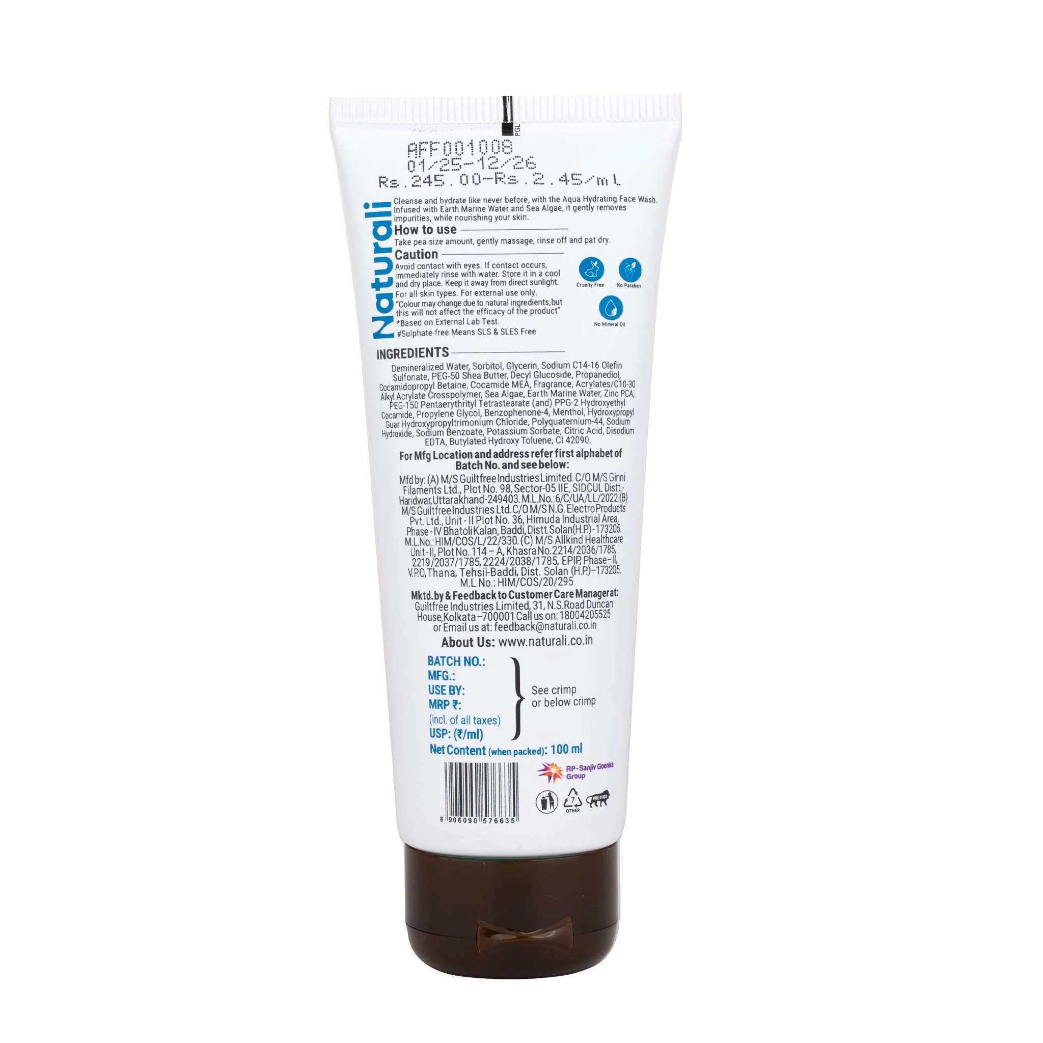 Naturali Aqua Hydrating Face Wash With Earth Marine Water, Sea Algae & Shea Butter - Image 9