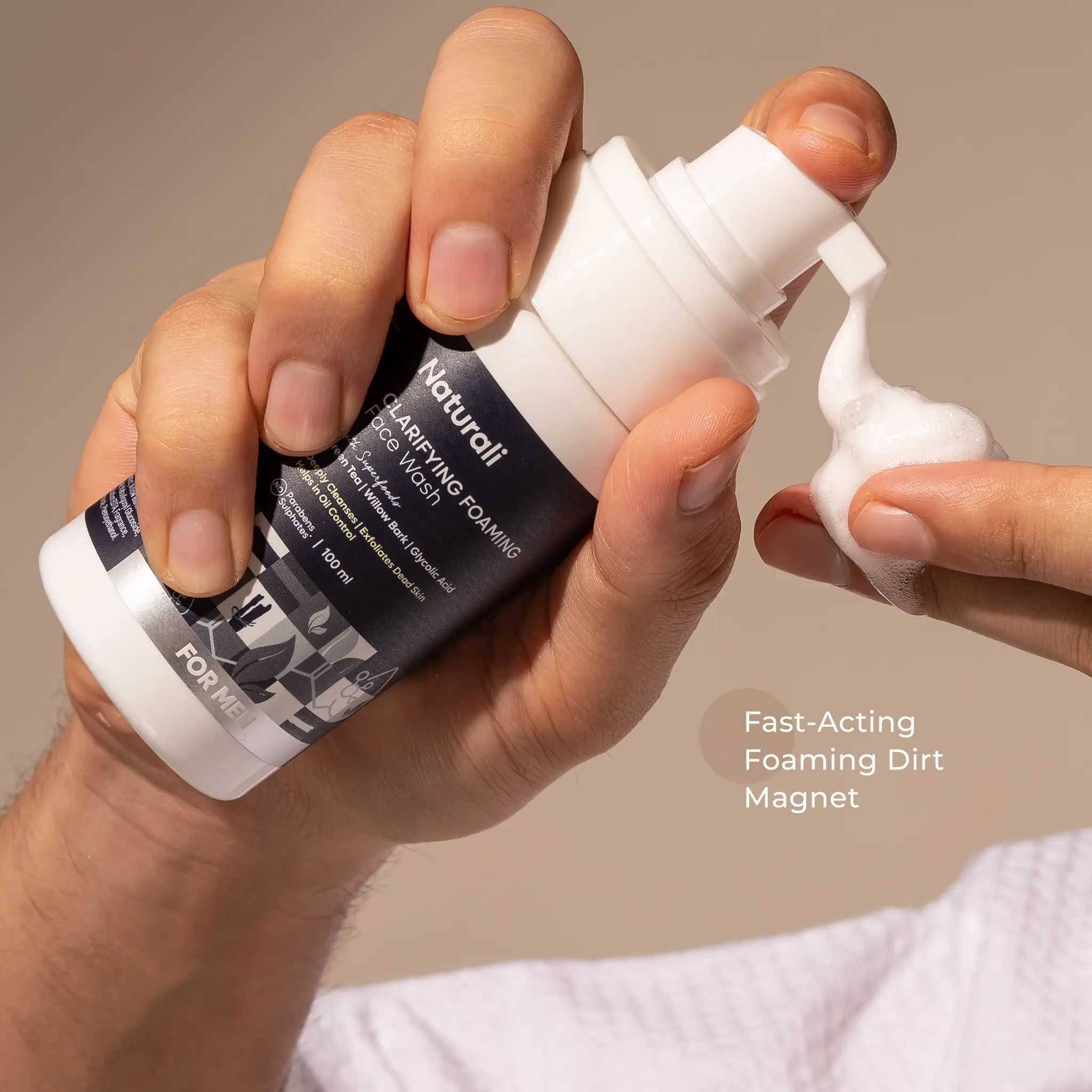 Naturali Clarifying Foaming Face Wash For Men With Green Tea, Willow Bark & Glycolic Acid - Image 9