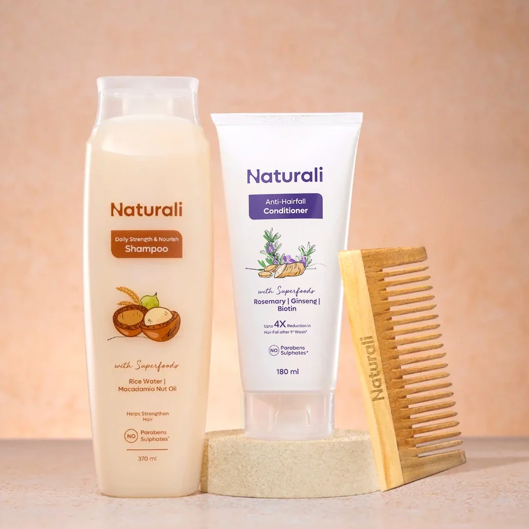 Naturali Daily Strength and Nourish Shampoo + Anti - Hairfall Conditioner + Comb - Image 9