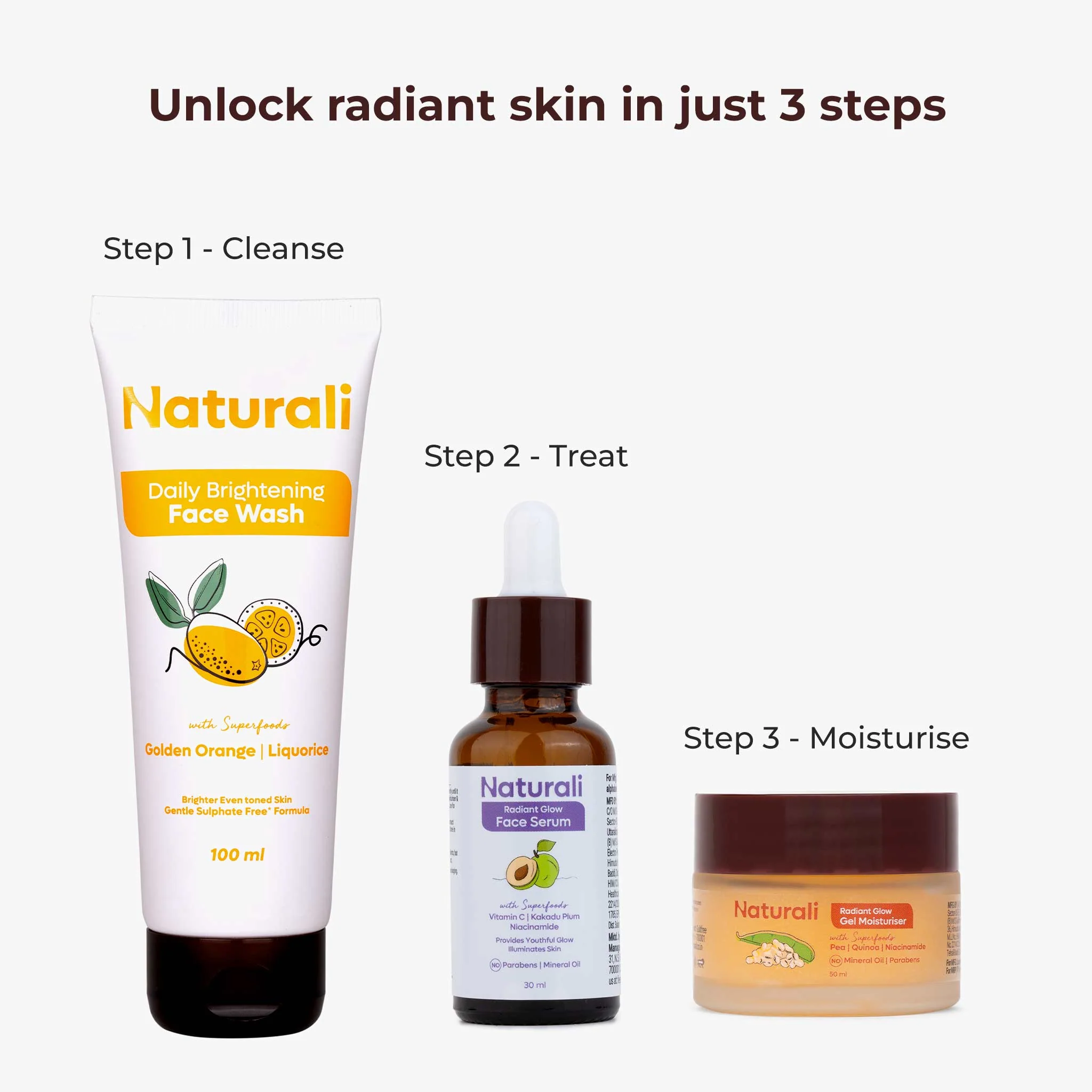 Naturali Glowing Skin Essentials - Daily Brightening Face Wash + Radiant Glow Serum + Radiant Glow Gel Moisturiser (Glow Range) - Image 5