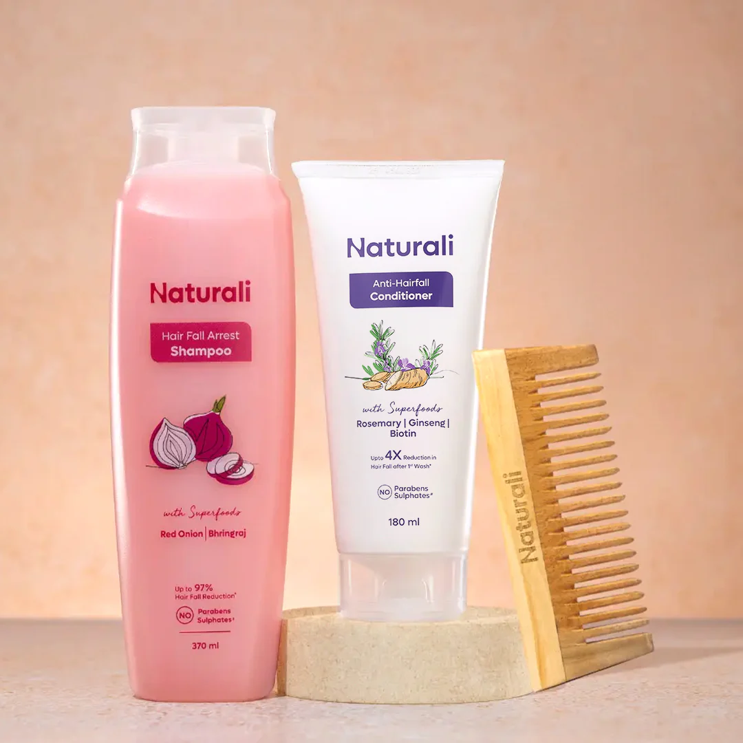 Naturali Hairfall Arrest Shampoo + Anti - Hairfall Conditioner + Wooden Comb - Image 9