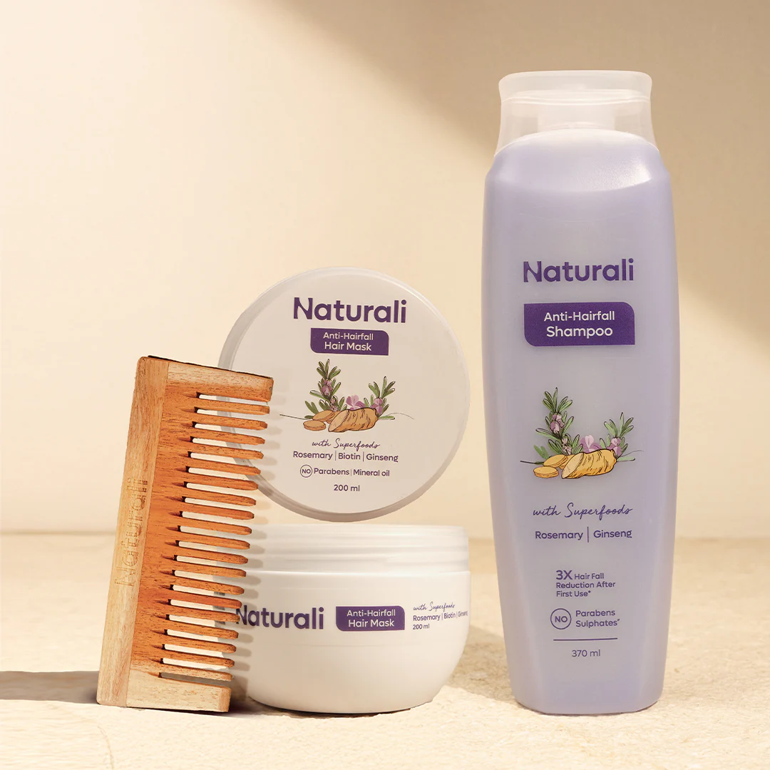 Naturali Rosemary Nourishment Combo - Anti-Hairfall Shampoo + Anti-Hairfall Hair Mask + Wooden Neem Comb - Image 5