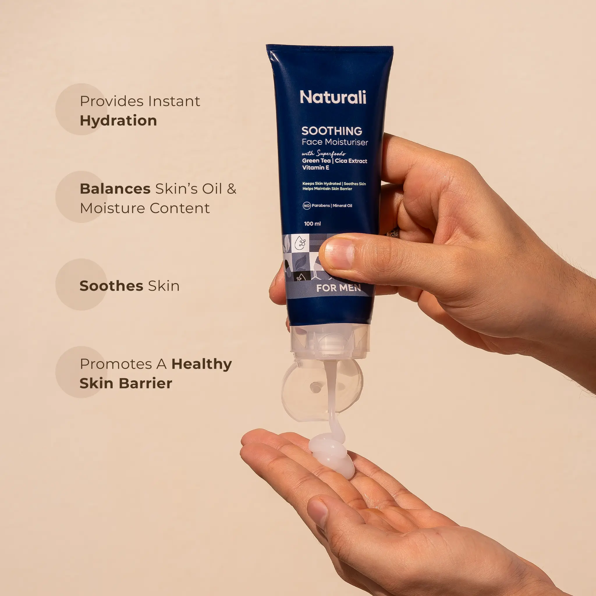 Naturali Soothing Face Moisturiser For Men With Green Tea, Cica & Vitamin E - Image 3