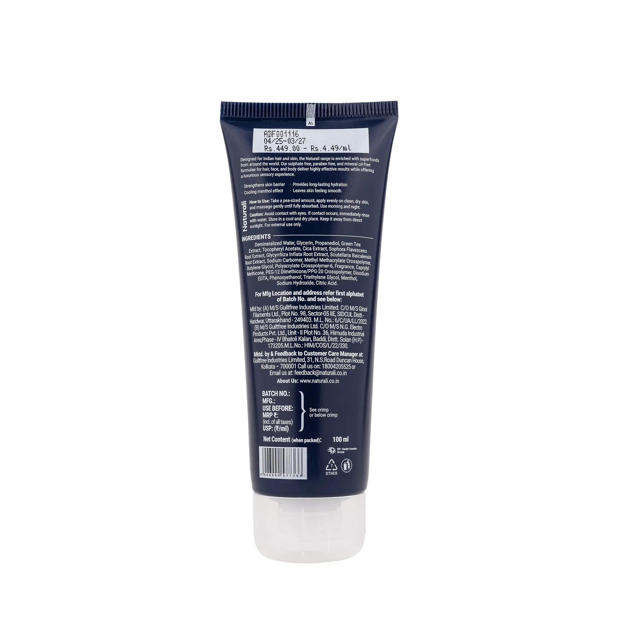 Naturali Soothing Face Moisturiser For Men With Green Tea, Cica & Vitamin E - Image 9
