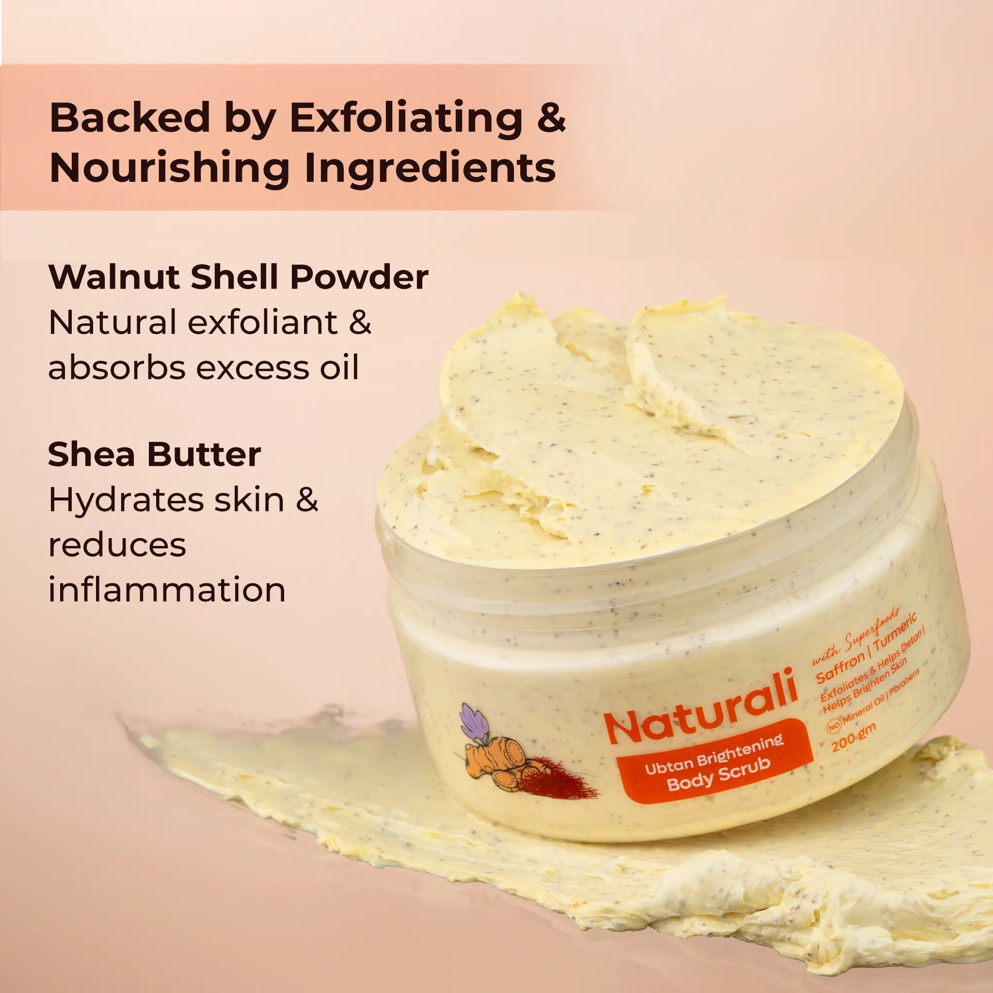 Naturali Ubtan Brightening Body Scrub With Saffron, Turmeric, Sandalwood Oil & Chickpeas - Image 5